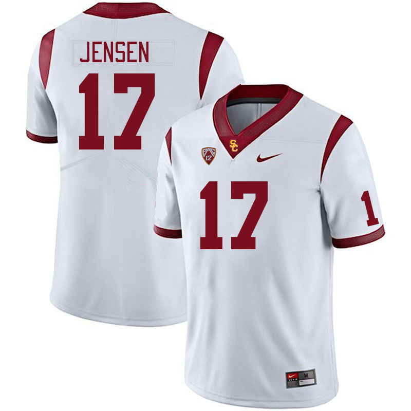 Men #17 Jake Jensen USC Trojans College Football Jerseys Stitched Sale-White